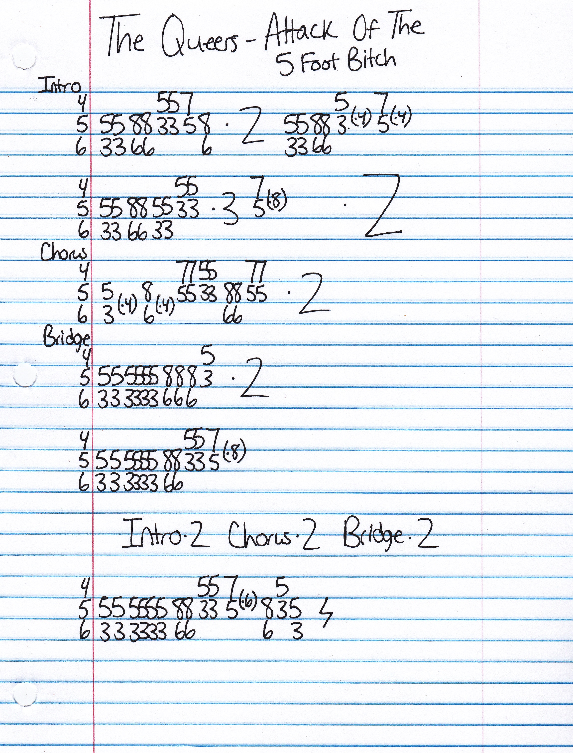 High quality guitar tab for Attack Of The 5 Foot Bitch by The Queers off of the album Save The World. ***Complete and accurate guitar tab!***